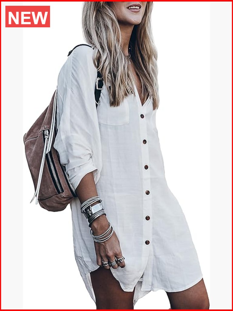 Silky Button Down Midi Kimono Beach Coverup Dress
